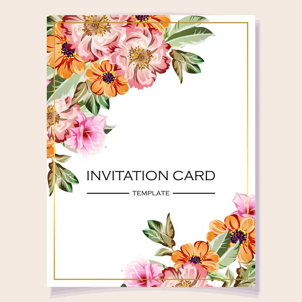 Invitation Card Template Beautiful Lush Pastel Flowers White Background — Stock Vector