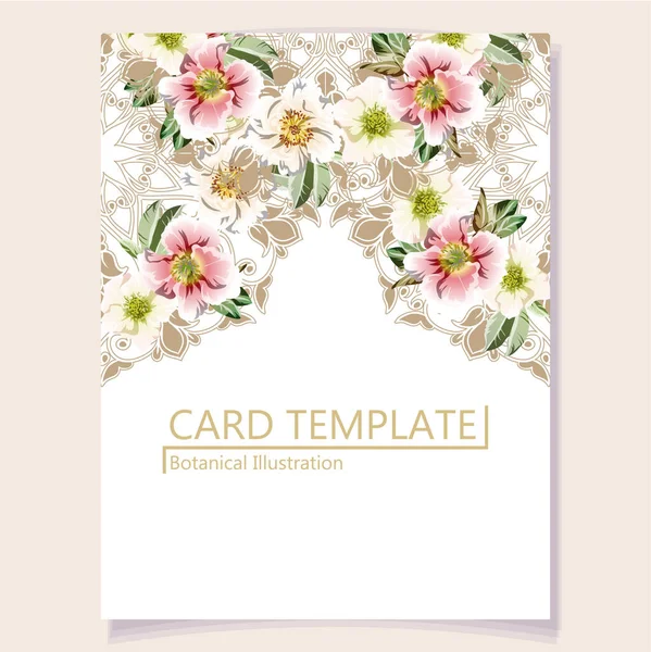 Uitnodiging Kaart Template Met Mooie Weelderige Pastel Bloemen — Stockvector