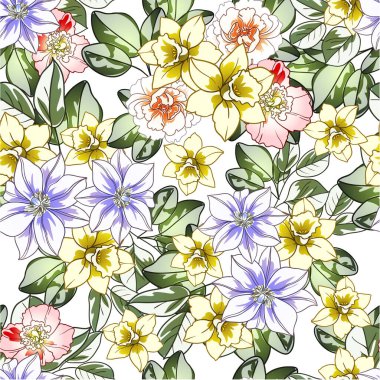 Çiçekli soyut, pürüzsüz vektör deseni