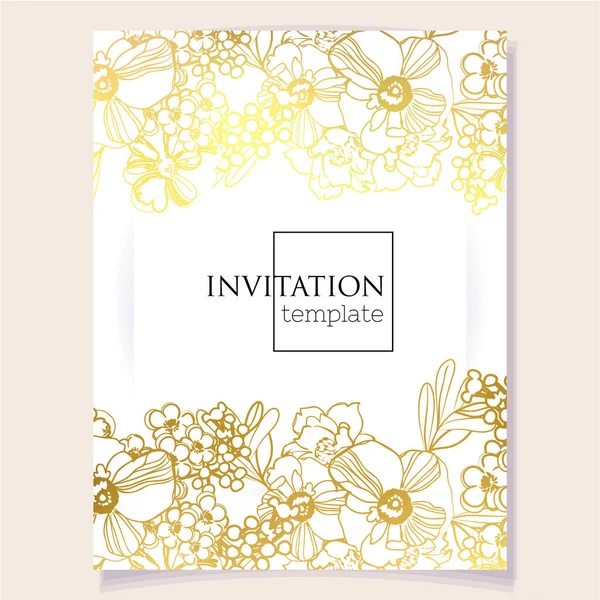 Modelo Cartão Convite Com Belas Flores Exuberantes Pastel — Vetor de Stock