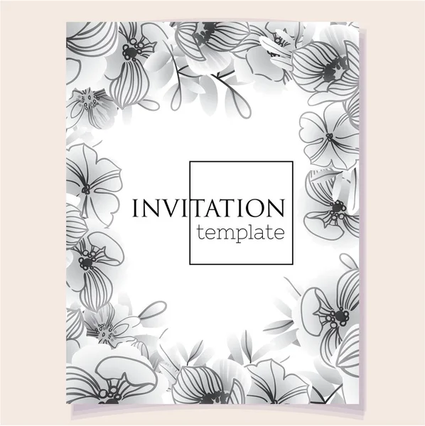 Inbjudan Kort Mall Med Vackra Frodiga Pastell Blommor — Stock vektor