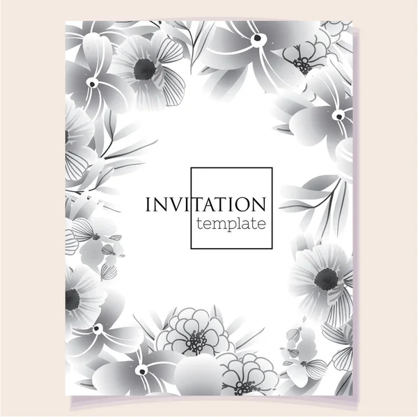 美しい緑豊かなパステルの花を持つ招待カードテンプレート — ストックベクタ