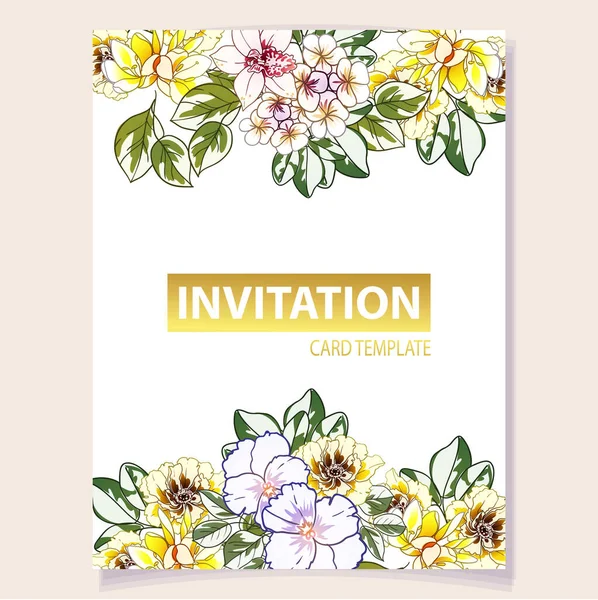 Προσκλητήρια Κάρτα Πρότυπο Όμορφα Πλούσια Παστέλ Λουλούδια — Διανυσματικό Αρχείο
