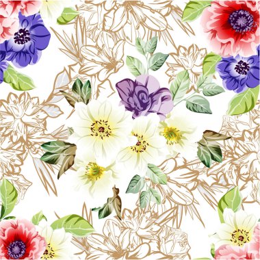 Çiçekli soyut, pürüzsüz vektör deseni