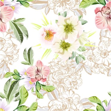 Çiçekli soyut, pürüzsüz vektör deseni