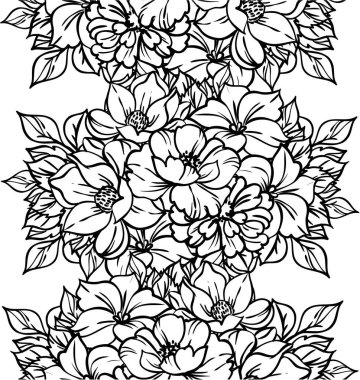 Çiçekli siyah ve beyaz soyut, pürüzsüz vektör deseni