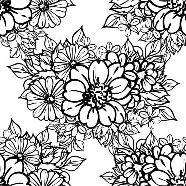 Negro Blanco Patrón Vector Sin Costura Abstracta Con Flores — Archivo Imágenes Vectoriales