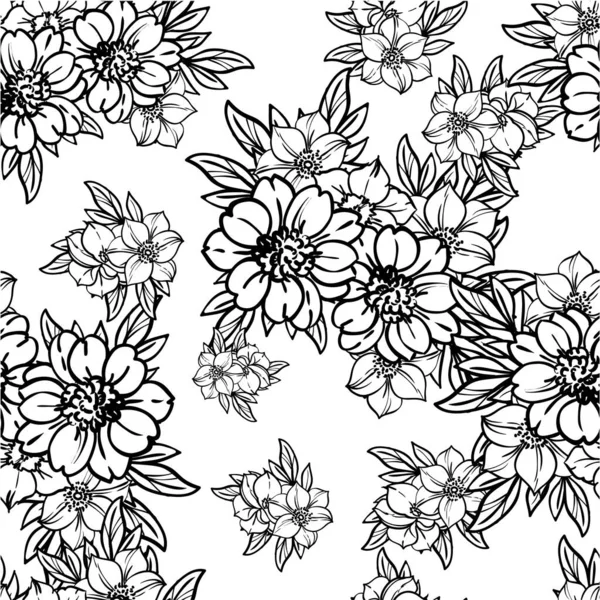 Czarny Biały Abstrakcyjny Bezszwowy Wzór Wektora Kwiatami — Wektor stockowy