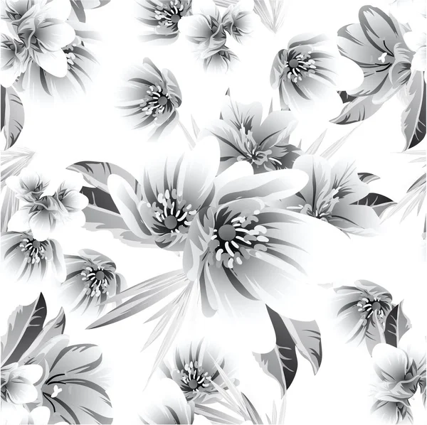 Motif Vectoriel Abstrait Sans Couture Noir Blanc Avec Des Fleurs — Image vectorielle