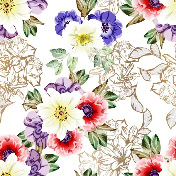 Çiçekli soyut, pürüzsüz vektör deseni