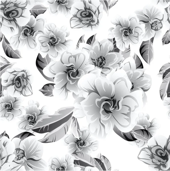 Motif Vectoriel Abstrait Sans Couture Noir Blanc Avec Des Fleurs — Image vectorielle