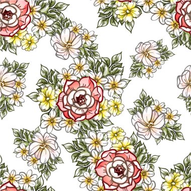 Çiçeklerle soyut, pürüzsüz vektör deseni
