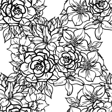 Çiçeklerle soyut, pürüzsüz vektör deseni