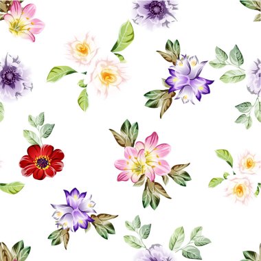 Çiçeklerle soyut, pürüzsüz vektör deseni