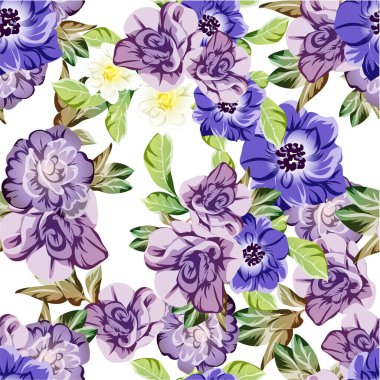 Çiçeklerle soyut, pürüzsüz vektör deseni