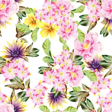 Çiçeklerle soyut, pürüzsüz vektör deseni