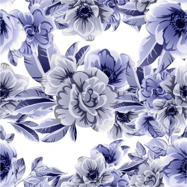 Çiçeklerle soyut, pürüzsüz vektör deseni