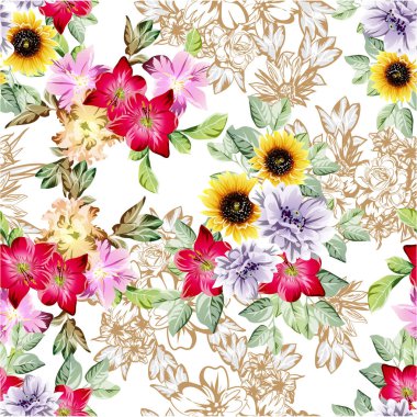Çiçeklerle soyut, pürüzsüz vektör deseni