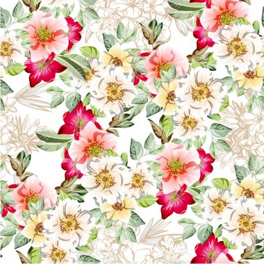 Çiçeklerle soyut, pürüzsüz vektör deseni