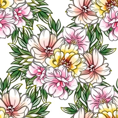 Çiçeklerle soyut, pürüzsüz vektör deseni