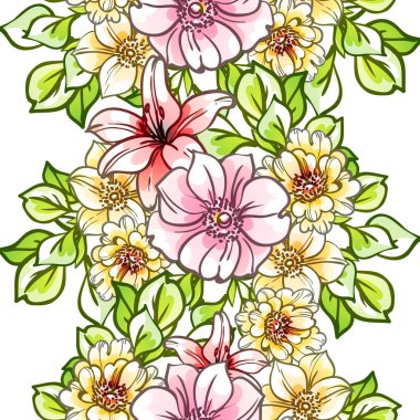 Çiçeklerle soyut, pürüzsüz vektör deseni