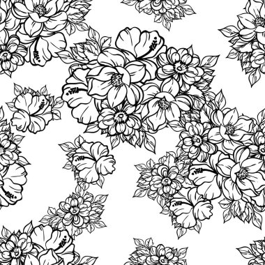 Çiçeklerle soyut, pürüzsüz vektör deseni