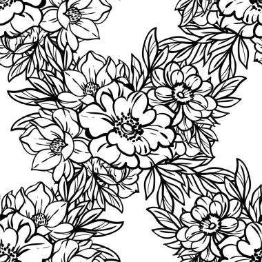 Çiçeklerle soyut, pürüzsüz vektör deseni