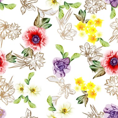 Çiçeklerle soyut, pürüzsüz vektör deseni