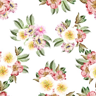 Çiçeklerle soyut, pürüzsüz vektör deseni