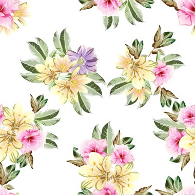 Çiçeklerle soyut, pürüzsüz vektör deseni