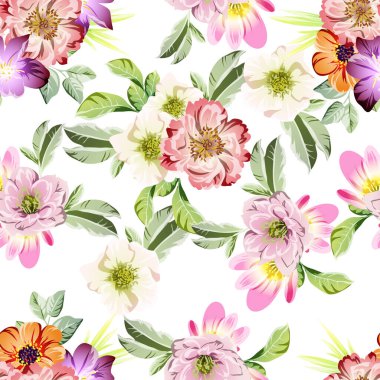 Çiçeklerle soyut, pürüzsüz vektör deseni