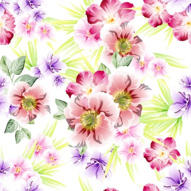 Çiçeklerle soyut, pürüzsüz vektör deseni