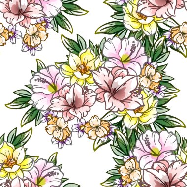 Çiçeklerle soyut, pürüzsüz vektör deseni