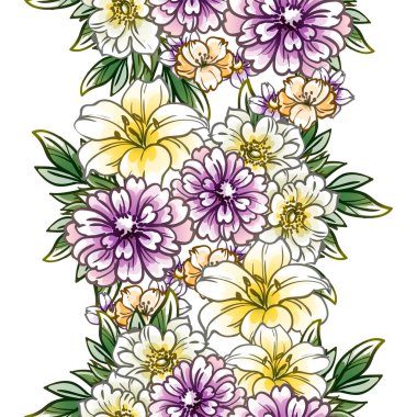 Çiçeklerle soyut, pürüzsüz vektör deseni