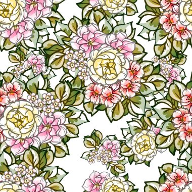 Çiçeklerle soyut, pürüzsüz vektör deseni