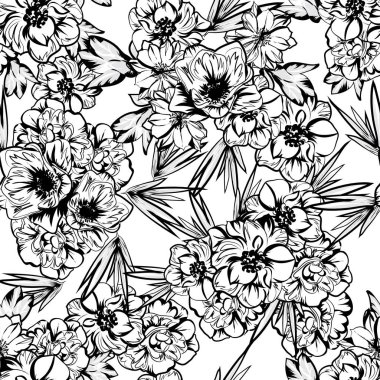 Çiçeklerle soyut, pürüzsüz vektör deseni