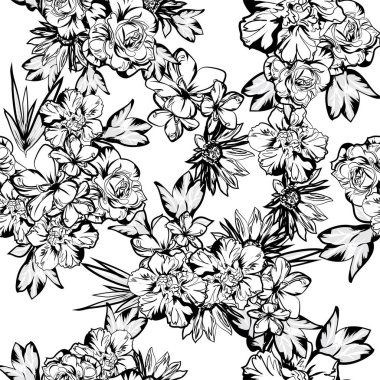 Çiçeklerle soyut, pürüzsüz vektör deseni