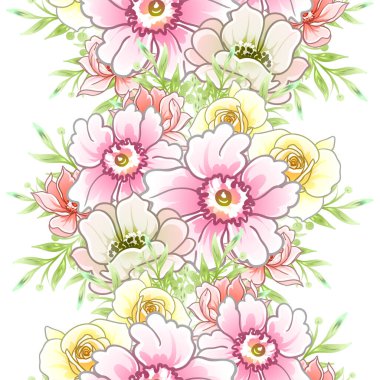 Çiçeklerle soyut, pürüzsüz vektör deseni