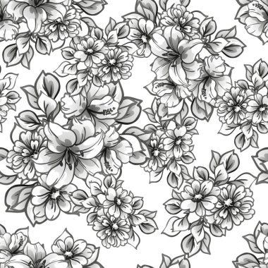 Çiçeklerle soyut, pürüzsüz vektör deseni
