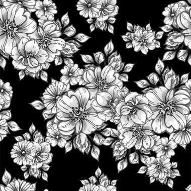 Çiçeklerle soyut, pürüzsüz vektör deseni