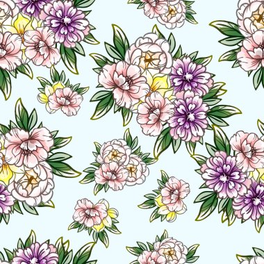 Çiçeklerle soyut, pürüzsüz vektör deseni