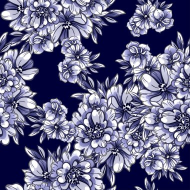 Çiçeklerle soyut, pürüzsüz vektör deseni