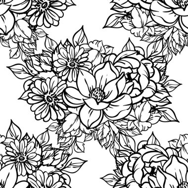 Çiçeklerle soyut, pürüzsüz vektör deseni