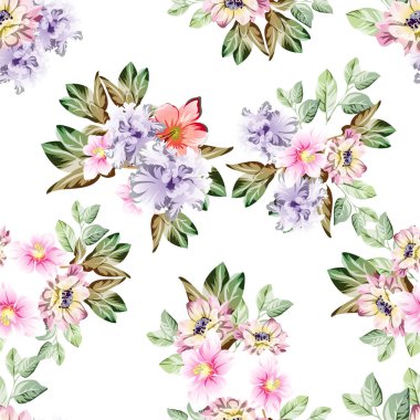 Çiçeklerle soyut, pürüzsüz vektör deseni
