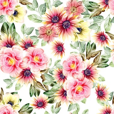 Çiçeklerle soyut, pürüzsüz vektör deseni