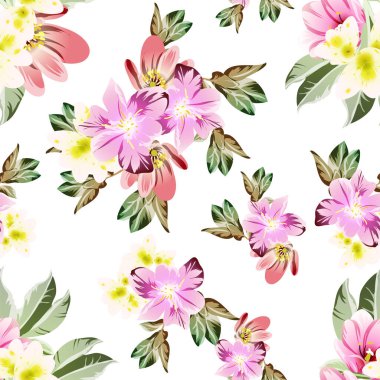 Çiçeklerle soyut, pürüzsüz vektör deseni