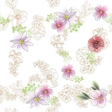 Çiçeklerle soyut, pürüzsüz vektör deseni