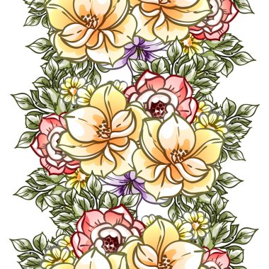 Beyaz arka planda güzel, yemyeşil pastel çiçekler 