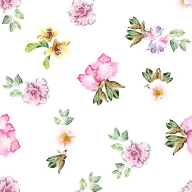 Beyaz arka planda güzel, yemyeşil pastel çiçekler 