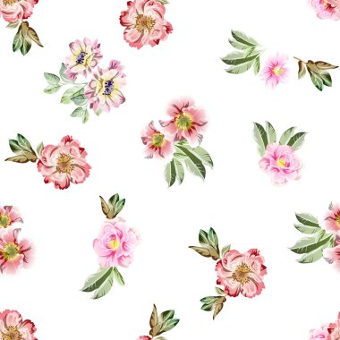 Beyaz arka planda güzel, yemyeşil pastel çiçekler 